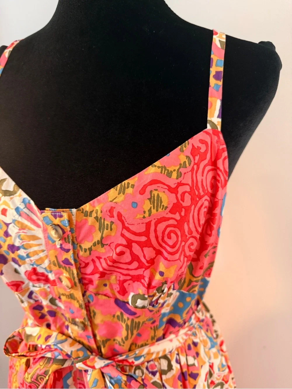J.Crew Size 6 Colorful Abstract Print Tie Waist Button Front Midi Dress
